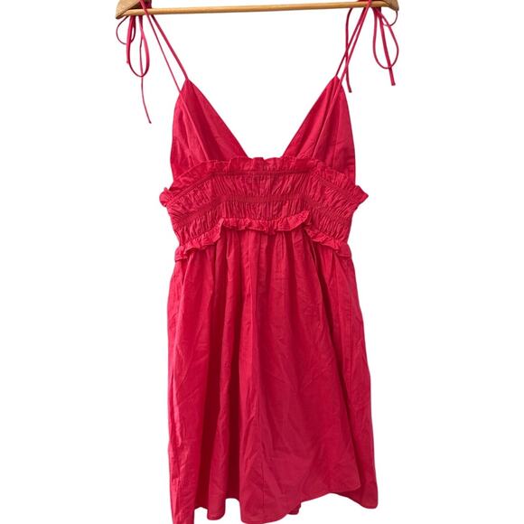 Zara Ruffled Babydoll Scrunched V-Neck Mini Dress Fuchsia Pink Size XS - Picture 4 of 11